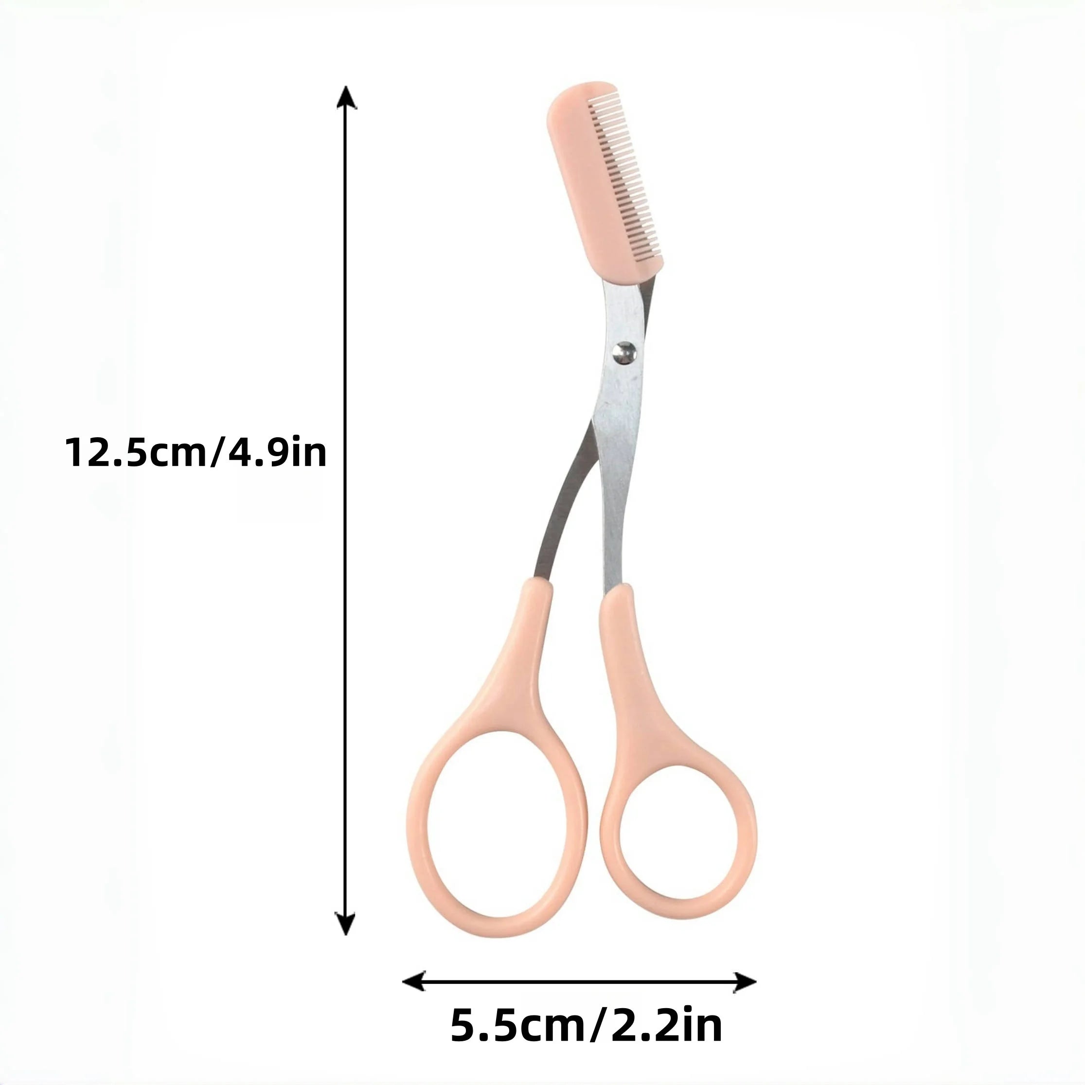 Pink eyebrow trimming scissors with built-in comb - stainless steel, precise grooming tool, creating perfect eyebrows
